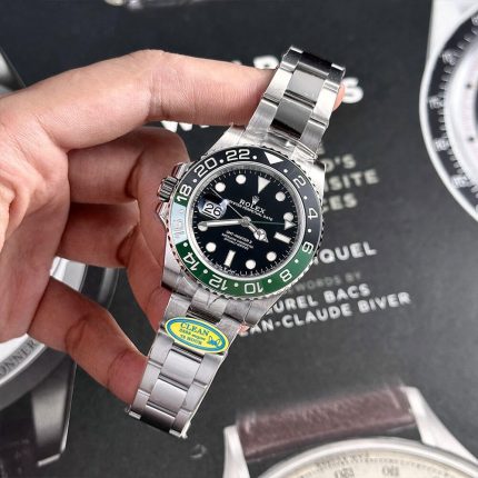 Rolex GMT Master II 126720VTNR black dial black and green bezel front angle view