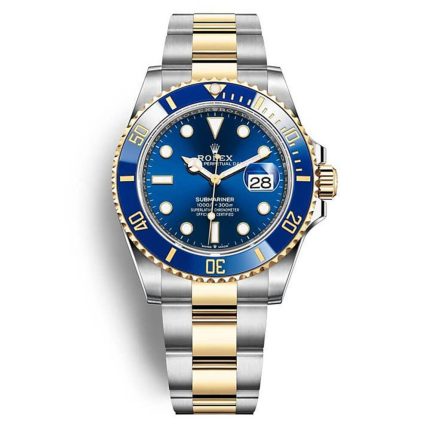 Rolex Submariner 126613LB blue dial white background front view two tone
