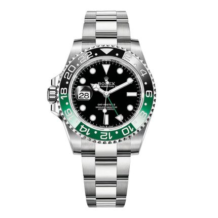 Rolex GMT Master II 126720VTNR black dial white background front view stainless steel