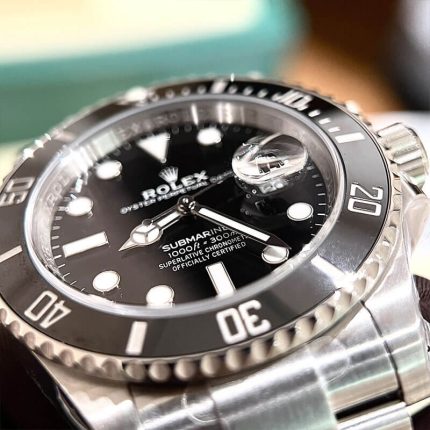 Rolex Submariner 126610LN black dial and black ceramic bezel angle close up