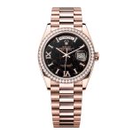 Rolex Day-Date 36mm Everose Gold Diamond Bezel Eisenkiesel Dial President Bracelet 128345RBR-0044