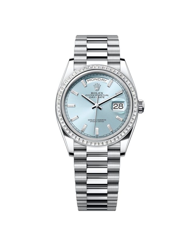 Rolex Day Date 36mm Platinum Baguette Diamond Bezel President Bracelet m128396tbr 0003