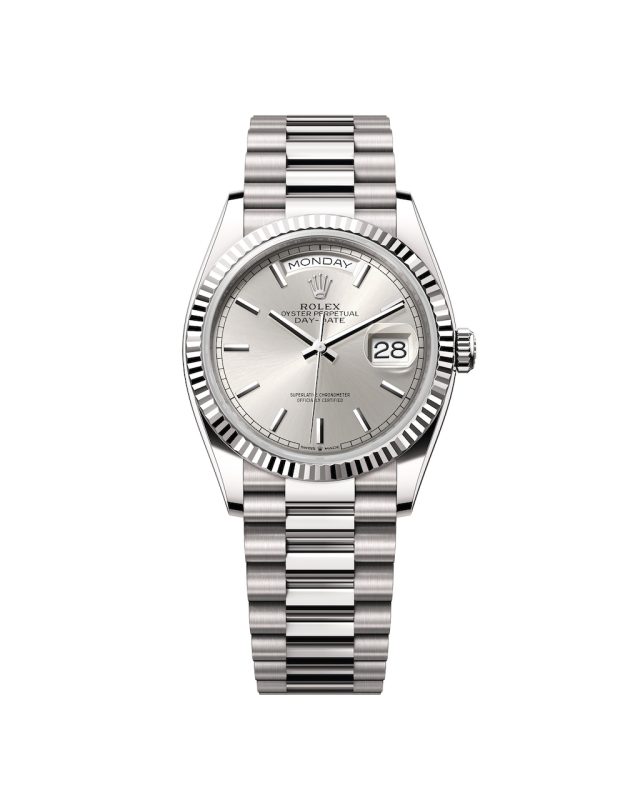 Rolex Day Date 36mm White Gold Fluted Bezel President Bracelet m128239 0005