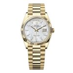 Rolex Day-Date 36mm Yellow Gold Fluted Bezel Teal Dial President Bracelet 128238-0123