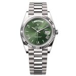 Rolex Day-Date 40mm White Gold Fluted Bezel Olive Green Dial President Bracelet 228239-0033