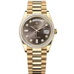 Rolex Day-Date 36mm 128398TBR-0006 Yellow Gold Dark Grey Diamond Dial Diamond Bezel President Bracelet