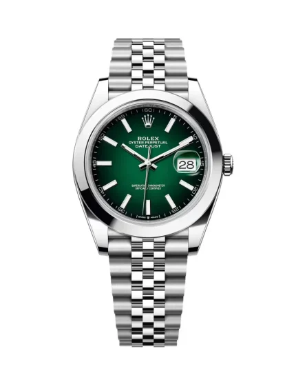 Rolex Datejust 41mm 126300-0026 Oystersteel green ombre sunburst dial smooth bezel Jubilee bracelet on white background