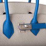 Hermes Birkin 25 Gris Mouette and Mykonos Clemence Brushed Palladium Hardware - Image 7
