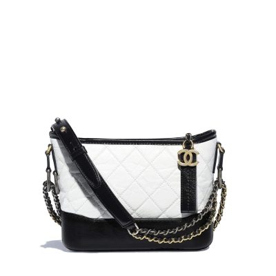 chanel s gabrielle small hobo bag white black aged calfskin smooth calfskin gold tone silver tone ruthenium finish metal aged calfskin smooth calfskin gold tone silver tone ruthenium 3